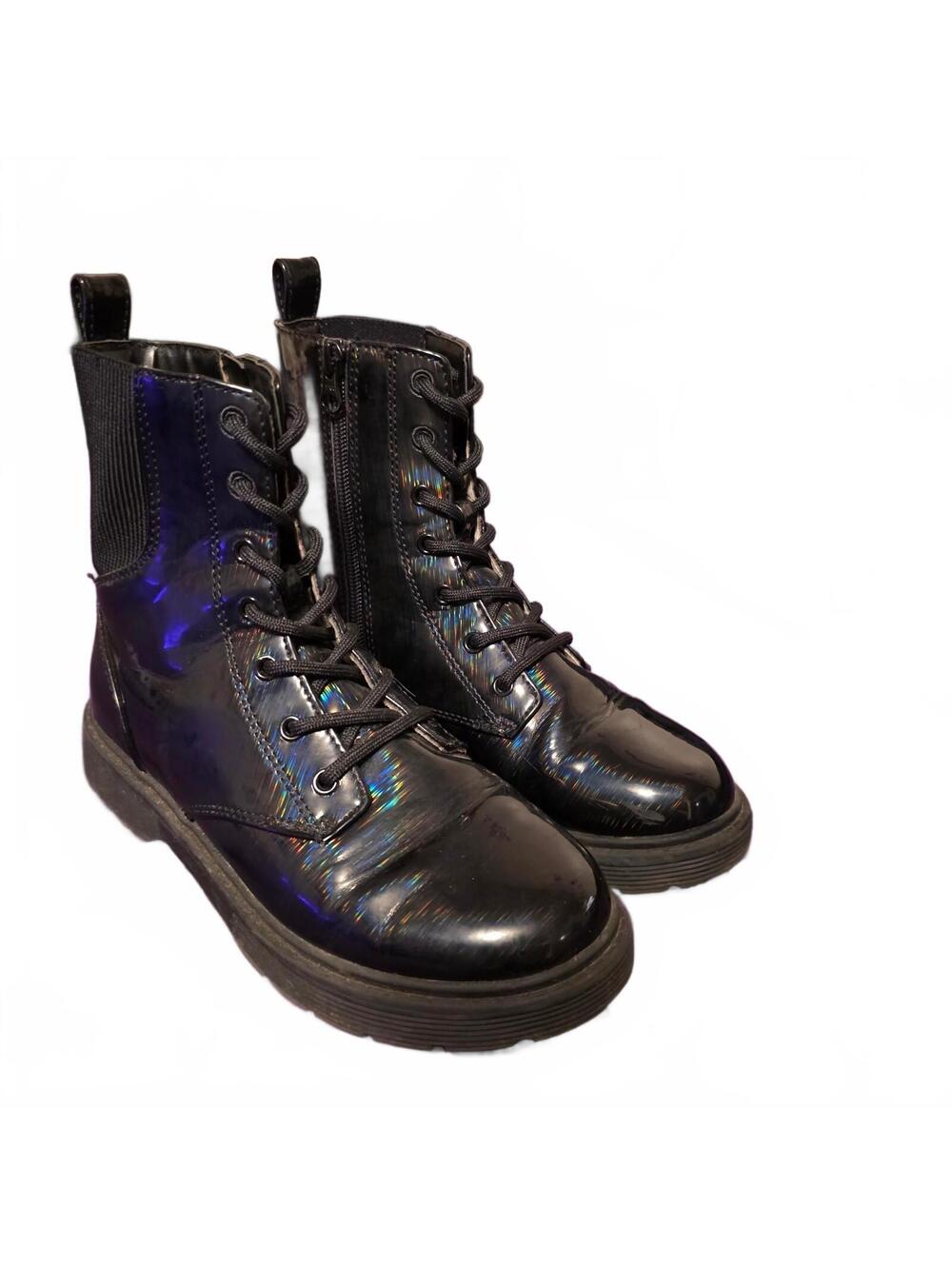 Youth Size 4 - Art Class Black Shimmer Patent Lace Up Combat Boots